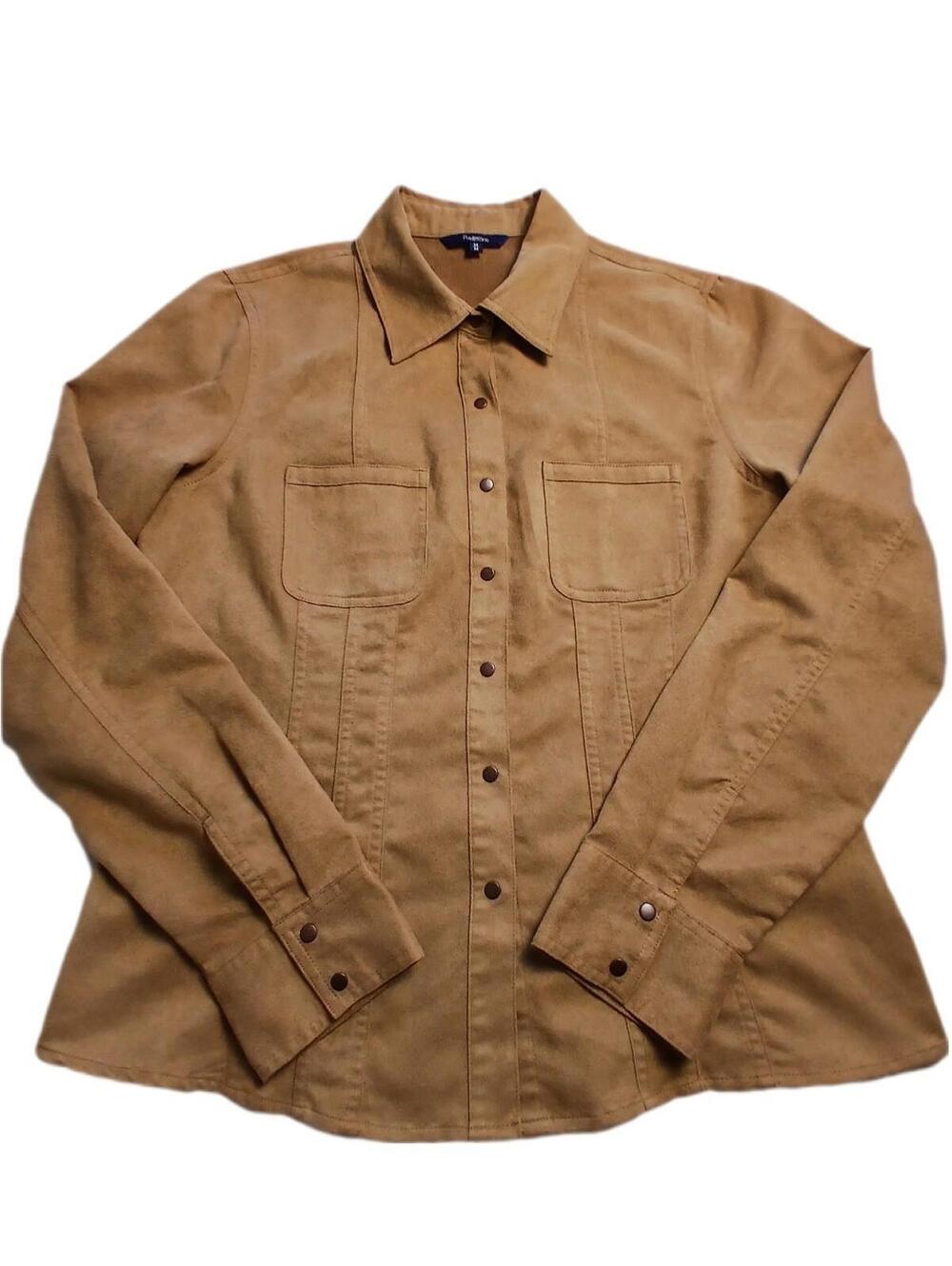 Reitmans Womens Medium Brown Faux Suede Snap Shirt